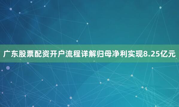 广东股票配资开户流程详解归母净利实现8.25亿元